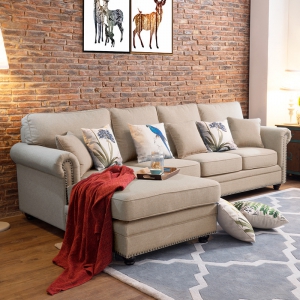 Preorder-fabric three-seat sofa+chaise longue