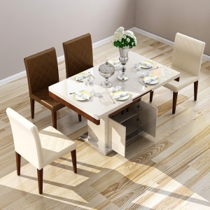 预售-北欧实木餐桌可伸缩餐桌椅组合 小户型简约钢化玻璃餐桌