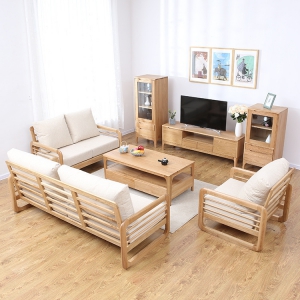 预售-白橡木客厅家具全实木沙发简约小户型可拆洗布艺沙发组合