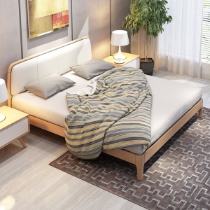 预售-北欧实木床现代简约皮床家具1.8米1.5m日式婚床软靠双人小户型床
