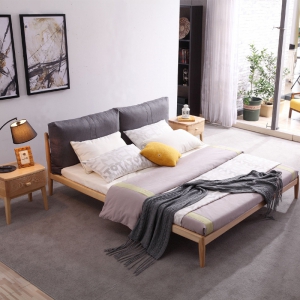 预售-北欧实木床 主卧靠背软包双人床 现代简约1.8米大床 白蜡木实木床