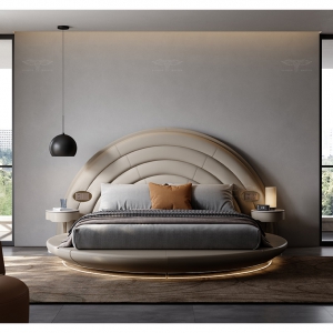 【A.SG】轻奢全真皮悬浮床2022年新款别墅主卧圆床意式双人床