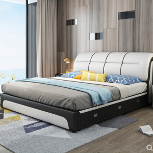 【A.SG】真皮床双人轻奢床现代简约两米大床榻榻米软床主卧储物网红床婚床