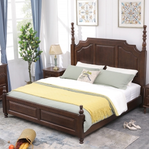 【A.SG】美式床小美风格全实木床1.8米复古柱子床双人床美式乡村主卧婚床