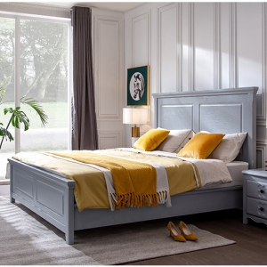 【A.SG】灰色实木床美式轻奢风1.5单人床简约现代卧室1.8米新款高箱双人床