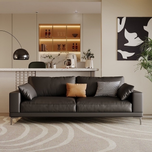预售-小户型现代简约羽绒沙发客厅意式极简猫抓皮黑色沙发