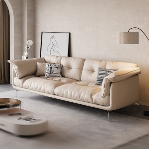 预售-意式极简奶油风小户型客厅直排羽绒云朵沙发全新现代极简约