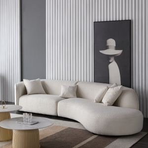 预售-意式北欧客厅休闲一体日式羊羔绒布艺弧形异形沙发