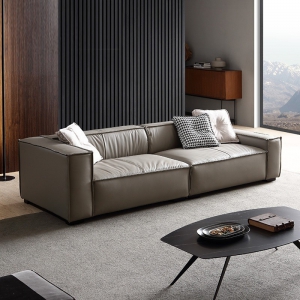 预售-小户型真皮沙发意式极简客厅四人位直排皮沙发北欧轻奢皮艺沙发