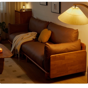 预售-实木沙发樱桃木色客厅沙发新中式小户型三人位沙发